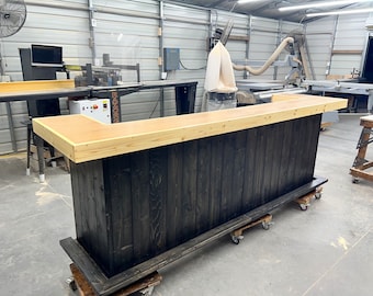 The Ethan U Shape 2-level bar, tiki bar, industrial bar, patio bar, garage bar, basement bar, indoor home bar, custom bar, commercial bar