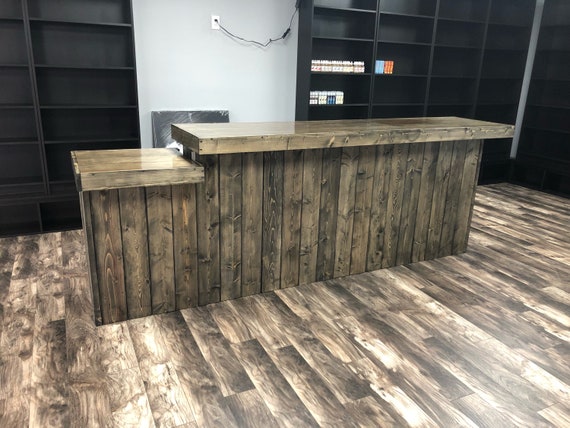 The Ebony Drop 10 Rustic Barn Wood Style Or Pallet Style Sales Counter Reception Desk With Pos Ada Drop