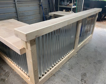 Hello Shiny Large U shaped Unfinished - 6 x 10 x 6 Shabby Chic Rustic Barn Wood Style, Pallet Style 2 level Reception desk