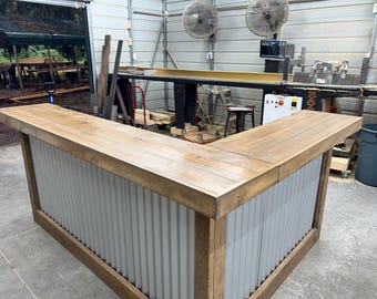 Kitchen Metal L Medium Patio Home Bar – L Shape, 2 Level, Corrugated Metal