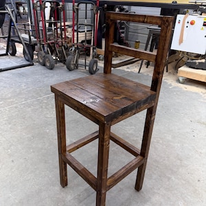 Handmade High Back Bar Stool | Pine Wood | 30” Seat Height | Custom Stain Colors Available