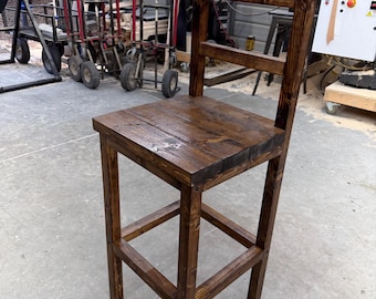 Handmade High Back Bar Stool | Pine Wood | 30” Seat Height | For purchase ONLY with a matching bar