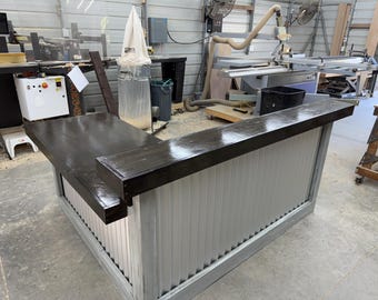 Hello Shiny L shape - 2 Level wood & metal reception desk