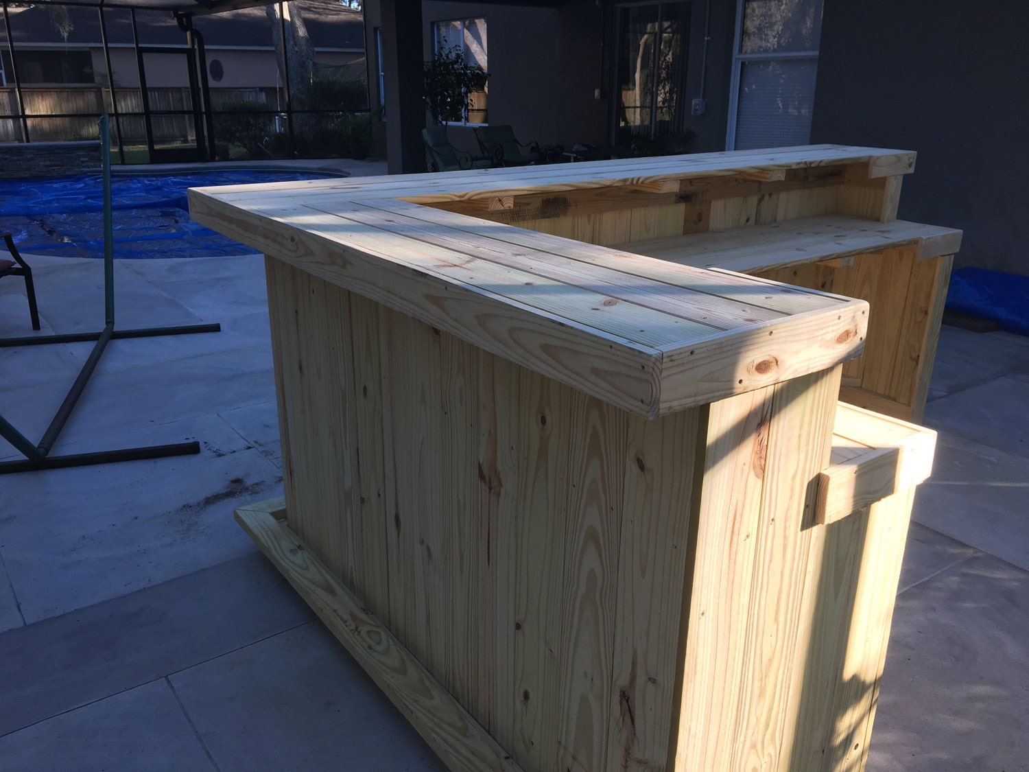 The Kitchen - 10' x 6' 2 level L shaped rustic wood handmade outdoor