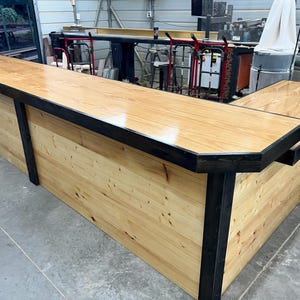 Large Horizontal smooth top L shape  retail counter w/ada or pos drop, checkout counter, reception counter, dispensary counter