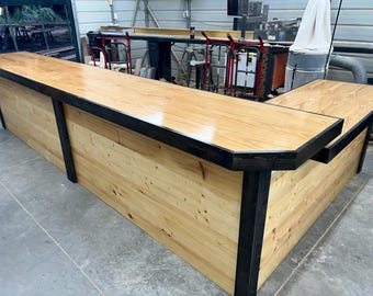 Large Horizontal smooth top L shape  retail counter w/ada or pos drop, checkout counter, reception counter, dispensary counter