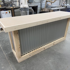 Metal Straight Unfinished - oak and corrugated metal bar, home bar, garage bar, tiki bar, industrial bar, retail counter