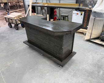 Plank Top U Shape Bar Horizontal - Solid wood bar, Tiki bar, industrial bar, garage bar, husband gift, father gift, man cave bar
