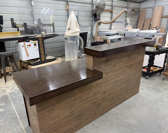 8′ Mushroom Espresso Lavonne Sales Counter with 5′ Privacy Tower & ADA drop