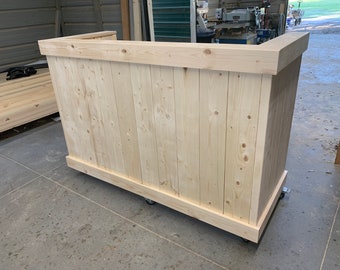 Hostess Stand Unfinished Real Wood mobile hostess stand, server station with locking wheels