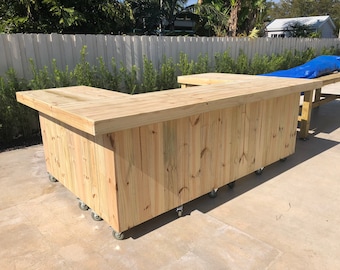 Extra Large U Shape real pressure treated wood home tiki outdoor patio bar