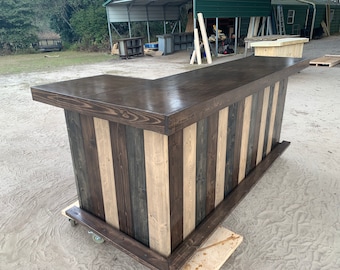 The Smooth Oak Top L Shape Indoor Bar - Great home bar, commercial bar, custom bar, basement bar, garage bar.
