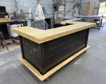Kitchen Large U Shape 2 level Finished Home Basement Tiki Handmade solid wood bar