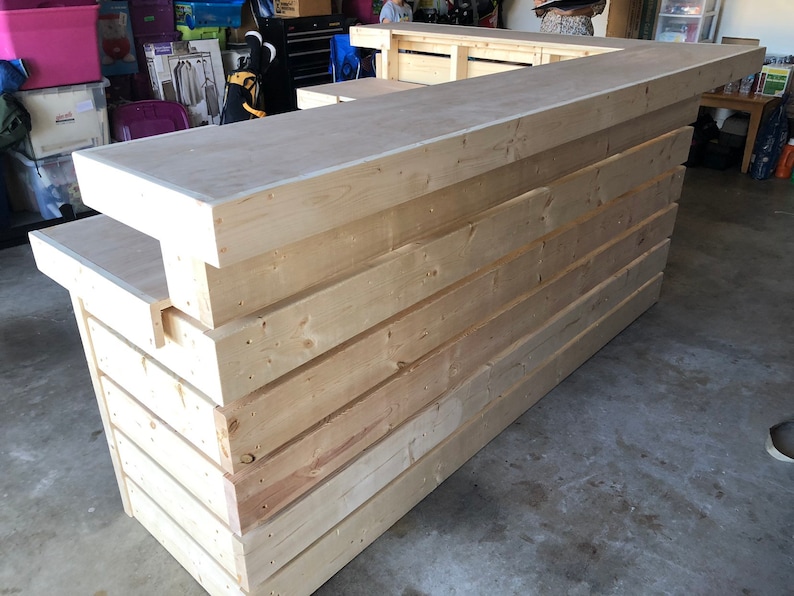 Hello Elyse 75 L Reception Desk - Unfinished L shape 2 level desk, front desk, L shape desk