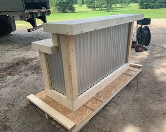 Hello Shiny - 2 level rustic style corrugated metal/wood reception desk, sales counter or bar