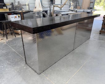 Diamond Tread Plate Large Modern Industrial Sales Counter, Home Bar