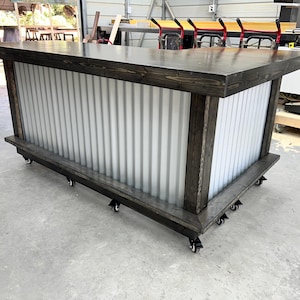 The Smooth Top Metal L Medium - wood & corrugated metal indoor bar, industrial bar, L shape bar, custom bar, commercial bar, retail counter