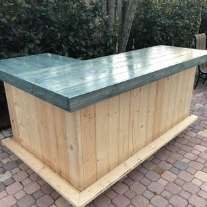 The Original finished Plank Top L Shape Bar - Tiki bar, industrial bar, l shape bar, father gift, man cave bar ,home bar, custom bar,