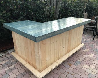 The Original finished Plank Top L Shape Bar - Tiki bar, industrial bar, l shape bar, father gift, man cave bar ,home bar, custom bar,
