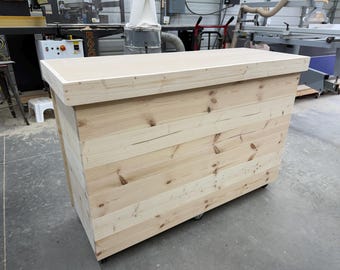 Unfinished Mobile Welcome Desk with 3 shelves and locking wheels