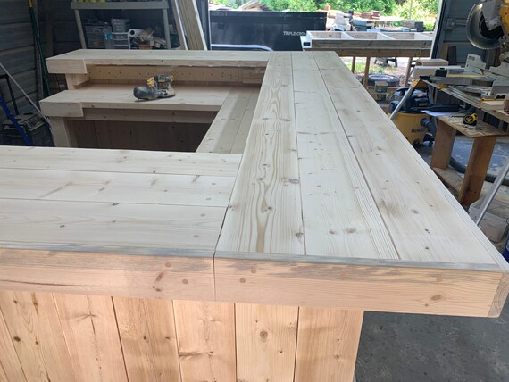 Unfinished Kitchen Wood Planktop U Shaped 2 level Indoor Rustic Style Real Wood Indoor Bar Etsy Hong Kong
