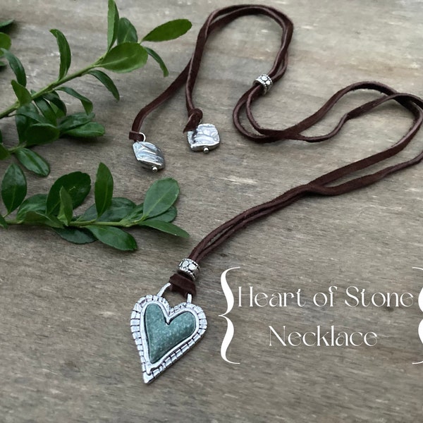 Rustic Heart Necklace | Stone Heart Lariat | Adjustable Suede Necklace | Sundance Style | Southwest Jewelry