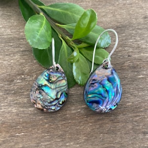 Abalone Shell Teardrop Earrings | Sterling Silver Abalone Shell Earrings | Dainty Abalone Shell Earrings