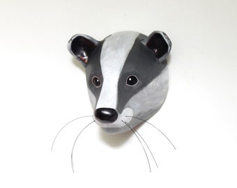 The mask of a badger, Paper mache, wall hanging, animal head by (Macheanimal)