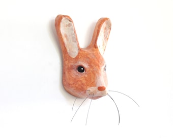 Paper mache rabbit sculpture, woodland interior decor