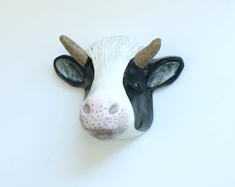 手作りの紙張り牛の頭の壁掛け：フェイク剥製アート - Etsy 日本