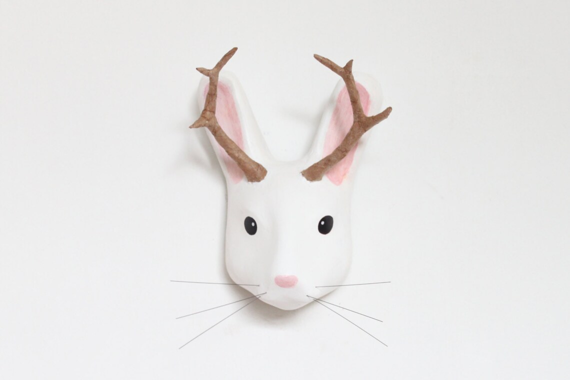 Paper mache head sculpture of mythical animal Jackalope Etsy