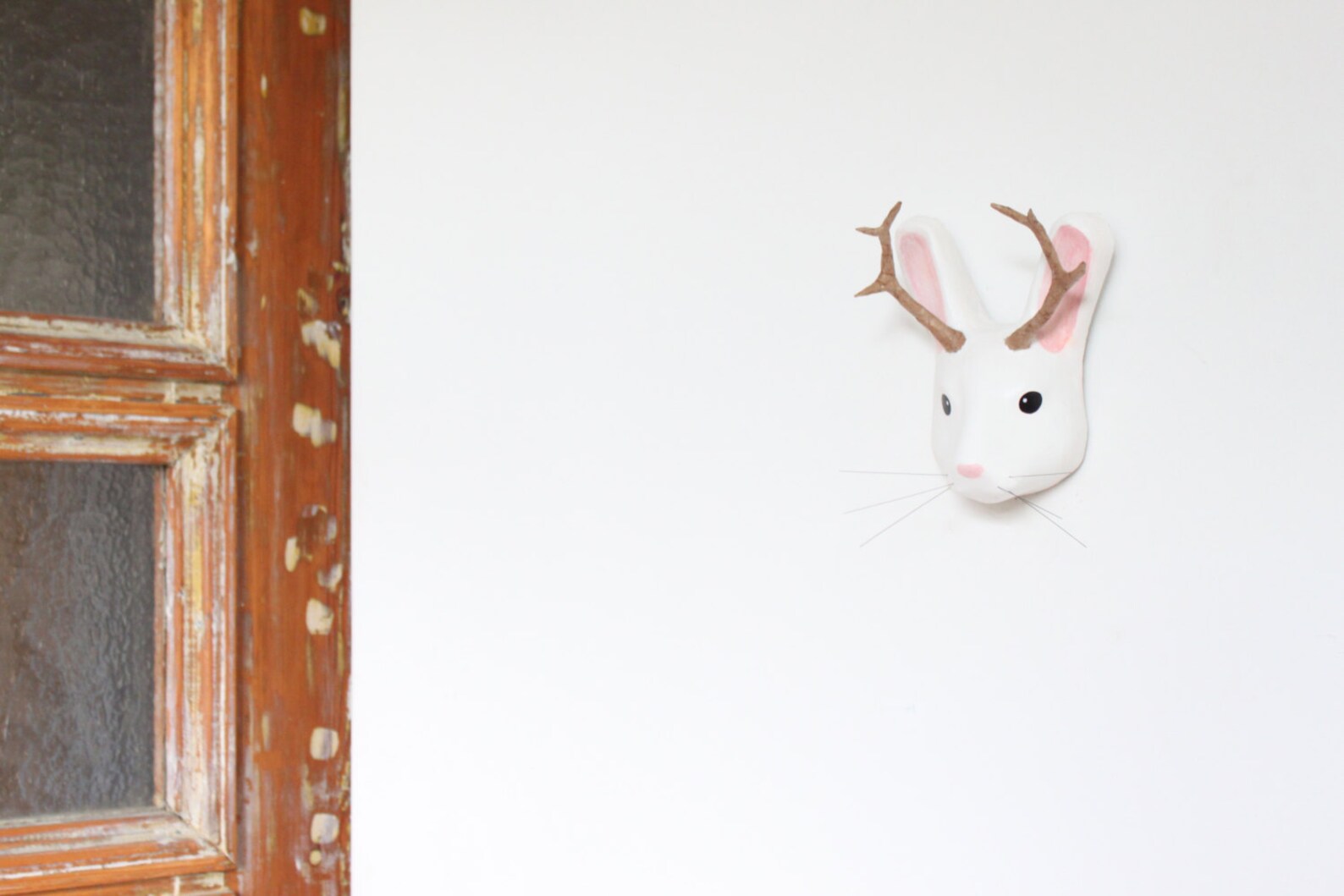 Paper mache head sculpture of mythical animal Jackalope Etsy