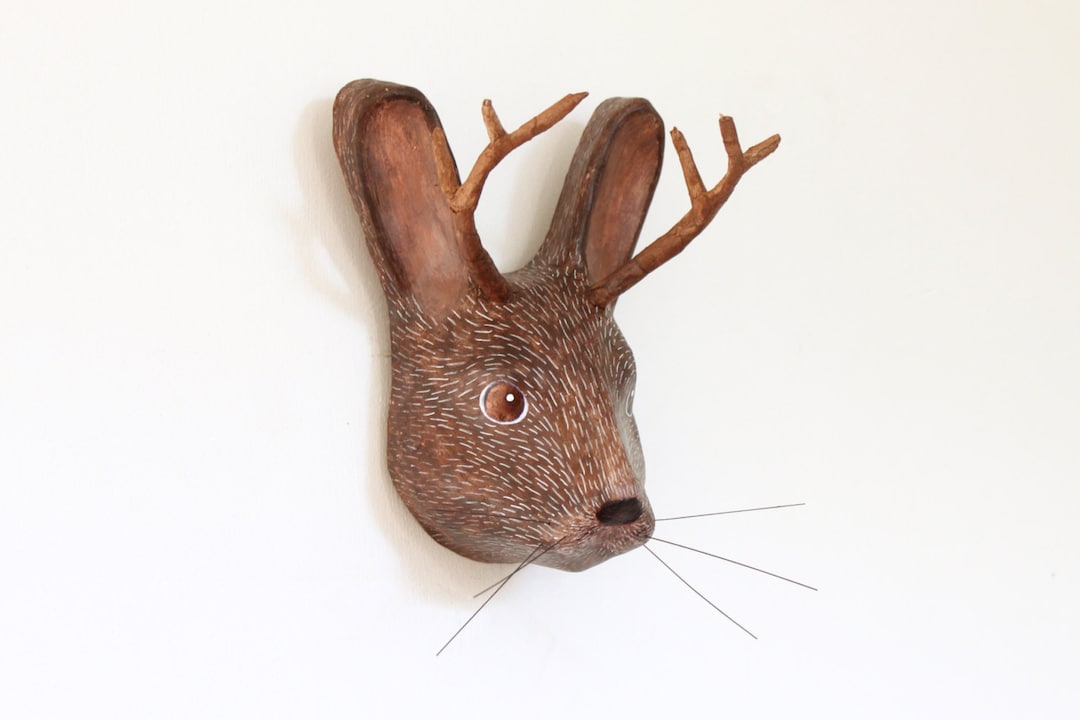 Wolpertinger Paper Mache Wall Mount Head Sculpture of Mythical Animal