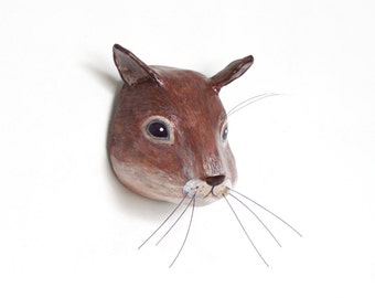 Paper mache wall mount head sculpture of Chipmunk, (unique collection animal decoration)