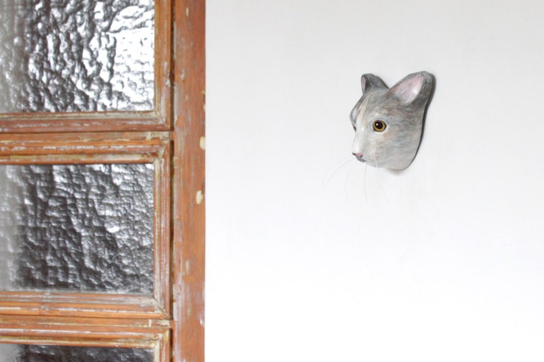 Custom pet portrait Cat memorial wall mount faux taxidermy art sculpture Pet Supplies Urns