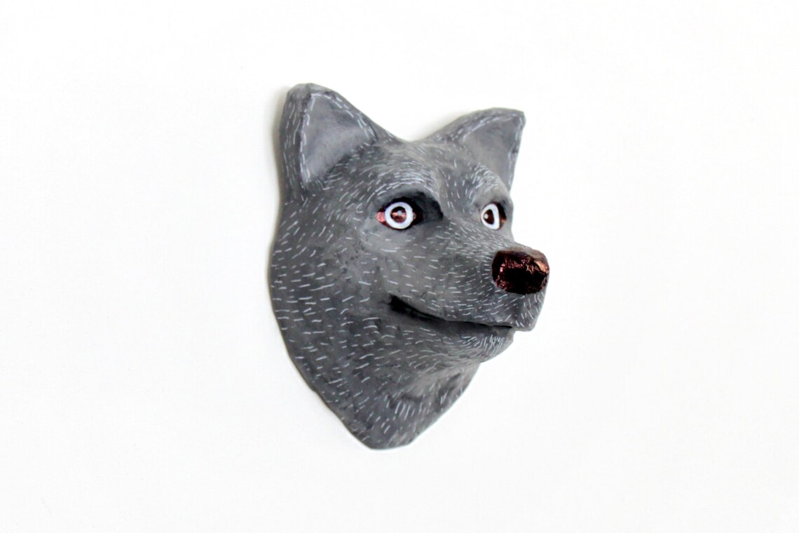 Handmade papiermache smiling Wolf wall hanging mould Etsy