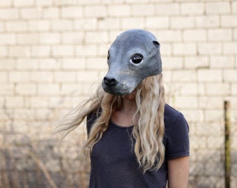 Grey seal half head size animal mask, selkie