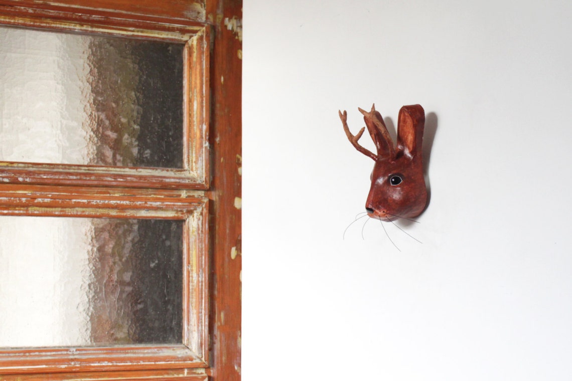 Paper Mache Head Sculpture of Mythical Animal Jackalope Etsy