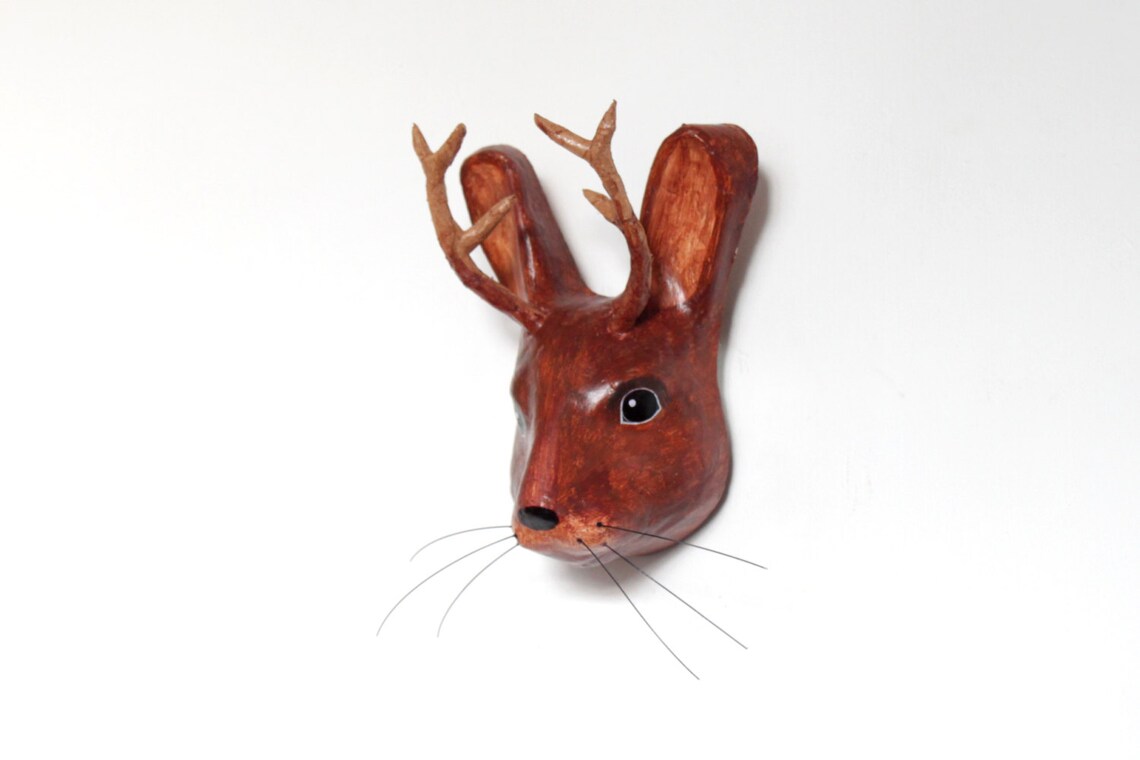 Paper Mache Head Sculpture of Mythical Animal Jackalope Etsy