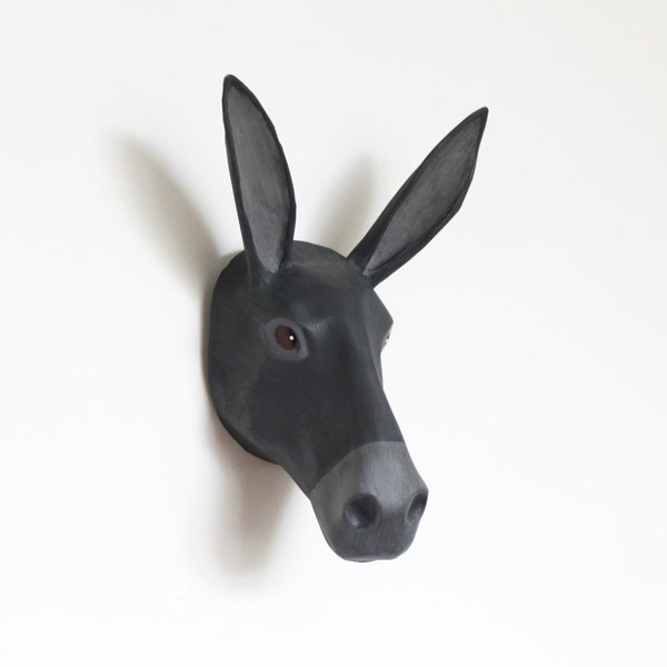 Paper mache grey Donkey wall mount head sculpture, home, interior decor