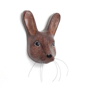 Macheanimal, brown bunny, wall mount animal head