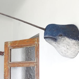 Large Narwhal wall mount head sculpture, home, nursery, playroom or hallway decor, fairy floss