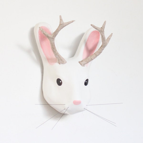 Paper Mache Jackalope Head: Handmade Mythical Animal Wall Mount