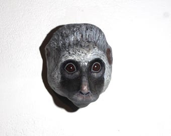 Paper mache wall mount head sculpture of Monkey, (unique collection animal decoration)