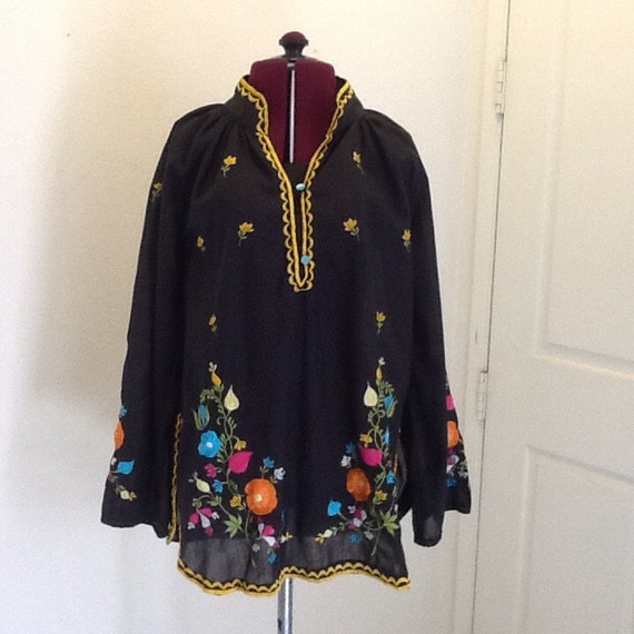 Vintage Boho Hippie Blouse Embroidered 1960s | Etsy