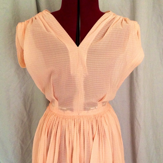Vintage 1950s Peachy Seersucker Dress Rockabilly S