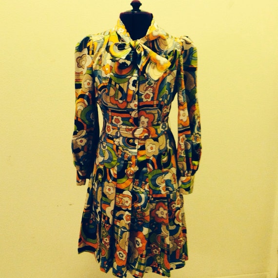 Vintage 60s Peter Max Style Print Dress - image 1