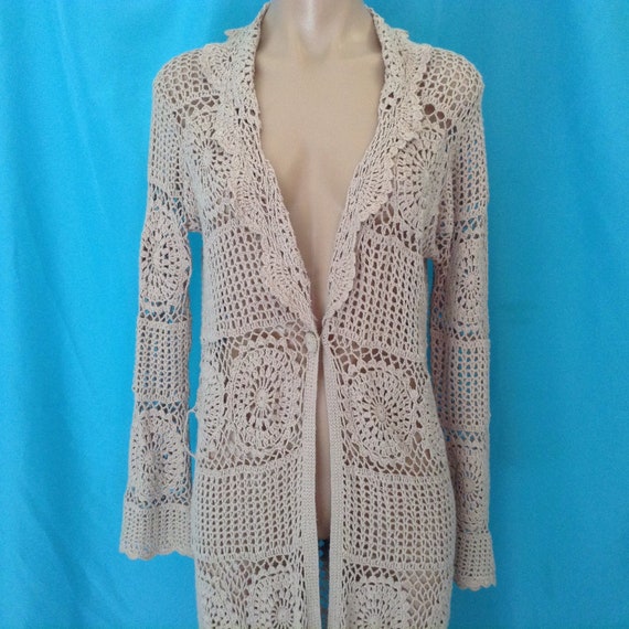 Vintage Crochet Long Sweater Boho  70s Hippie - image 4