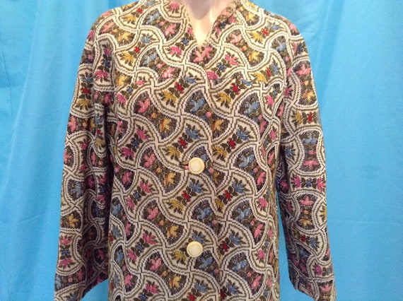 Vintage Tapestry Coat Floral Carpet Boho 1960s Mod - image 1