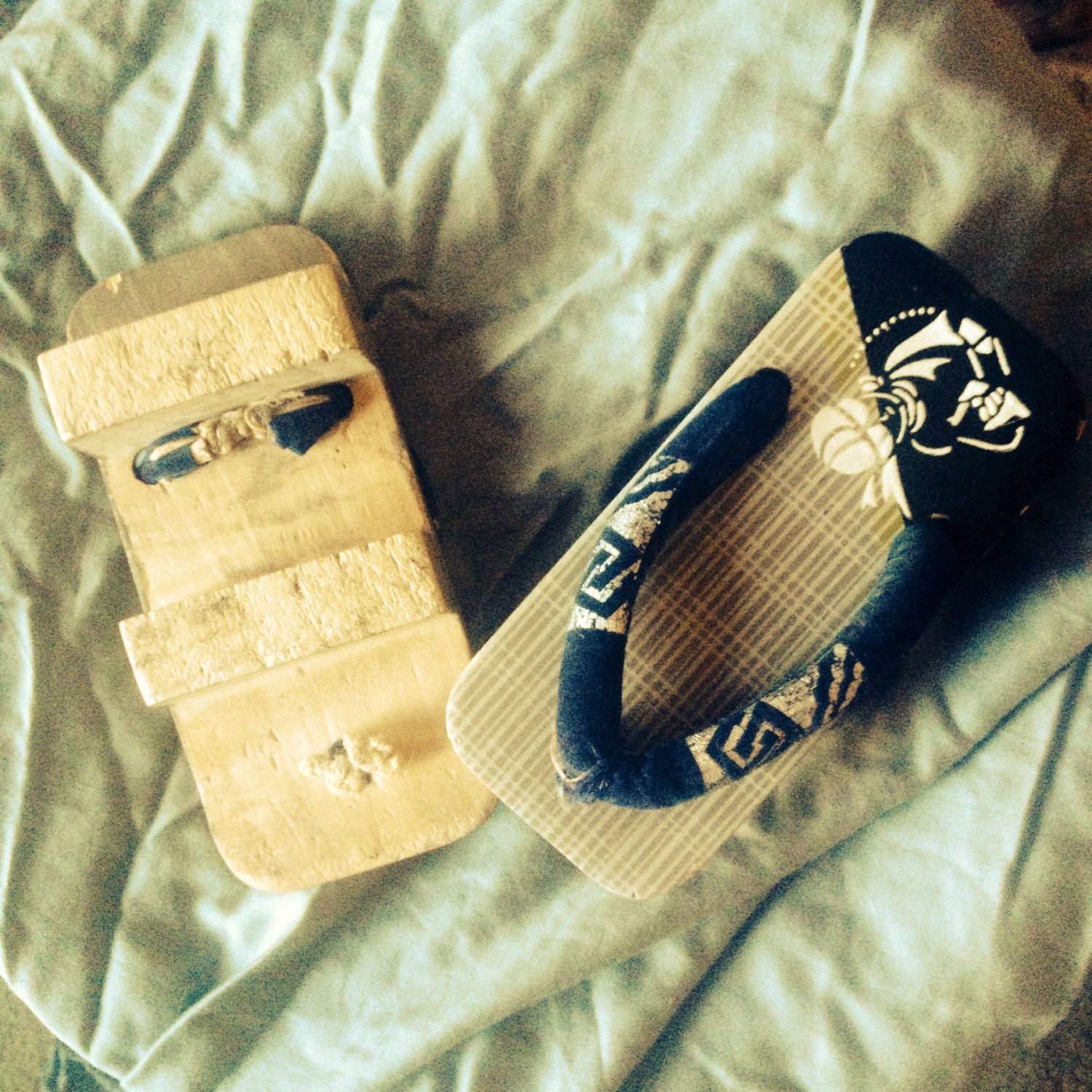 Vintage Geta Japanese Shoes and Tabi Socks Wood Velvet Etsy